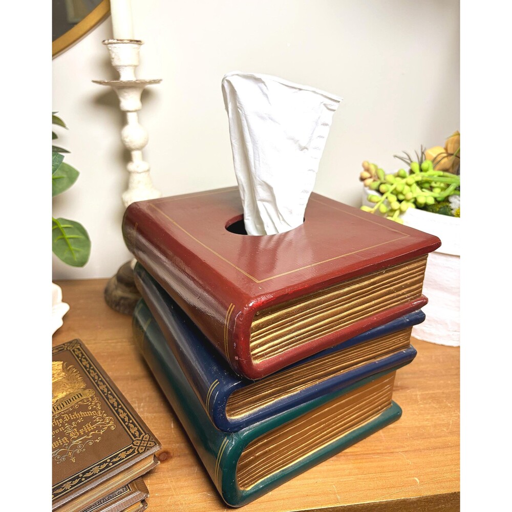Vintage Ceramic Stacked Books Tissue Box Holder - Literary Classics Trio
